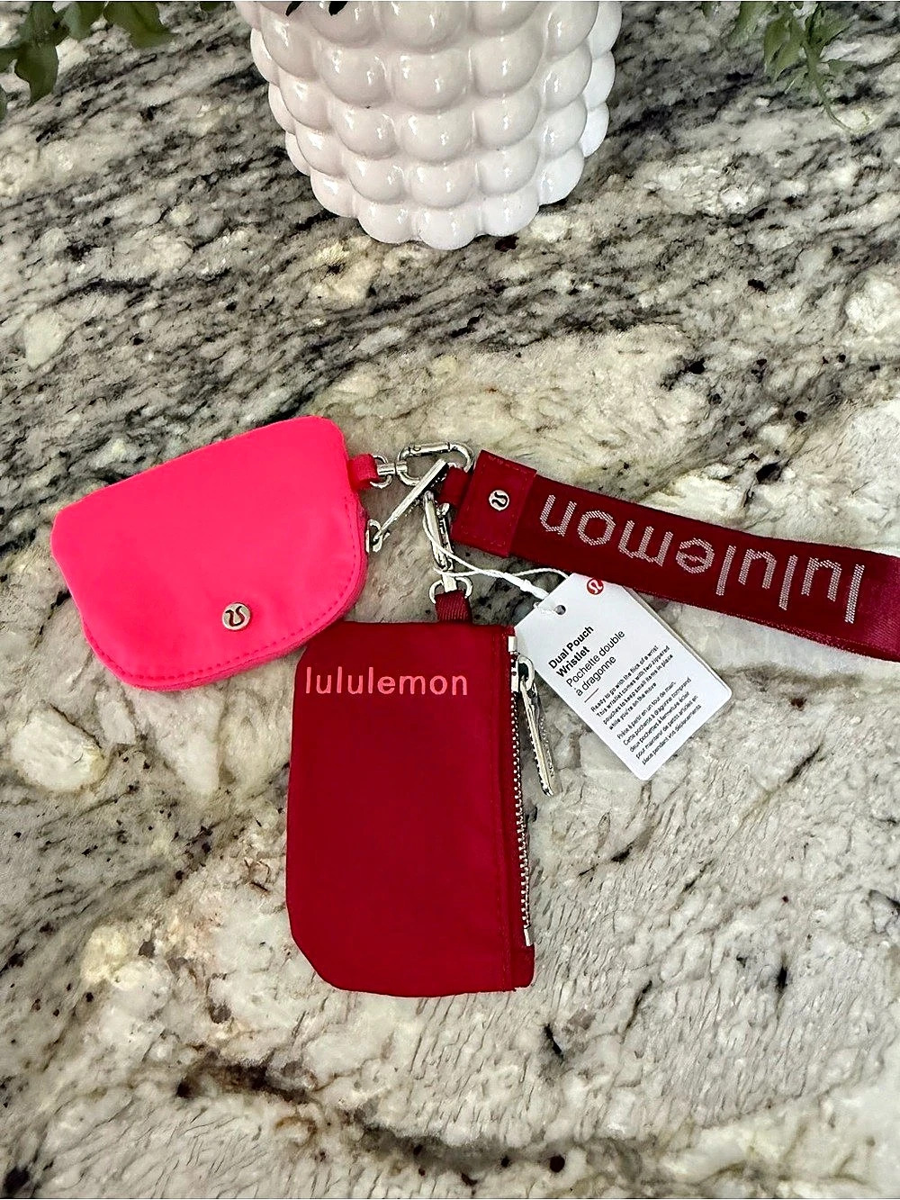 lululemon Dual Pouch Wristlet Red Hot Pink Logo Strap Wallet NWT